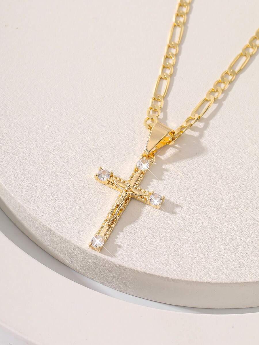 Jesus Cross Pendant Necklace – Copper Inlaid, Shimmering Design for Daily Wear & Gift Giving