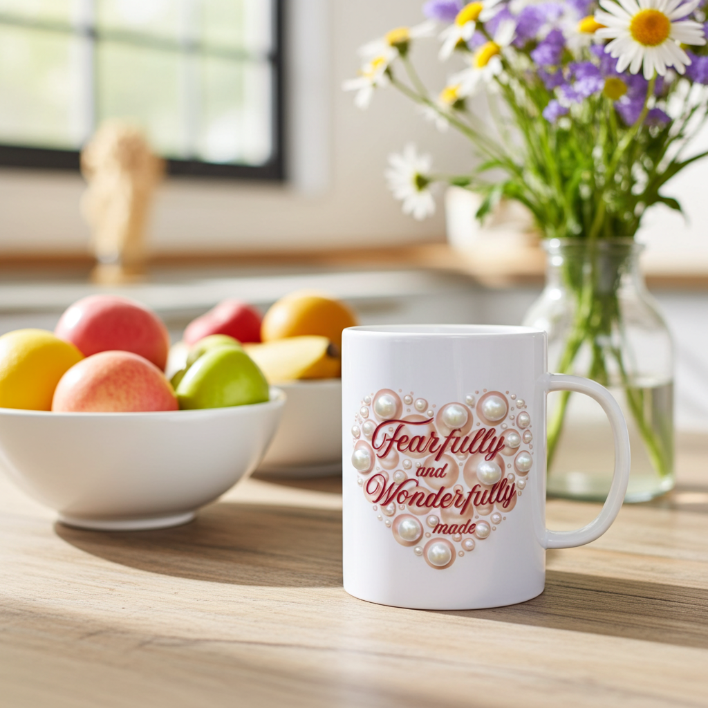 Fearfully & Wonderfully Made Mug – Inspirational Pearl Heart Ceramic Cup