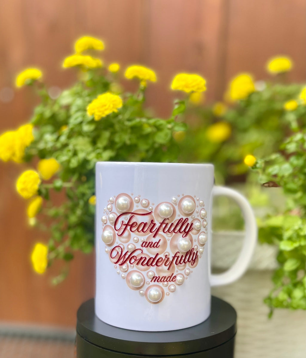 Fearfully & Wonderfully Made Mug – Inspirational Pearl Heart Ceramic Cup