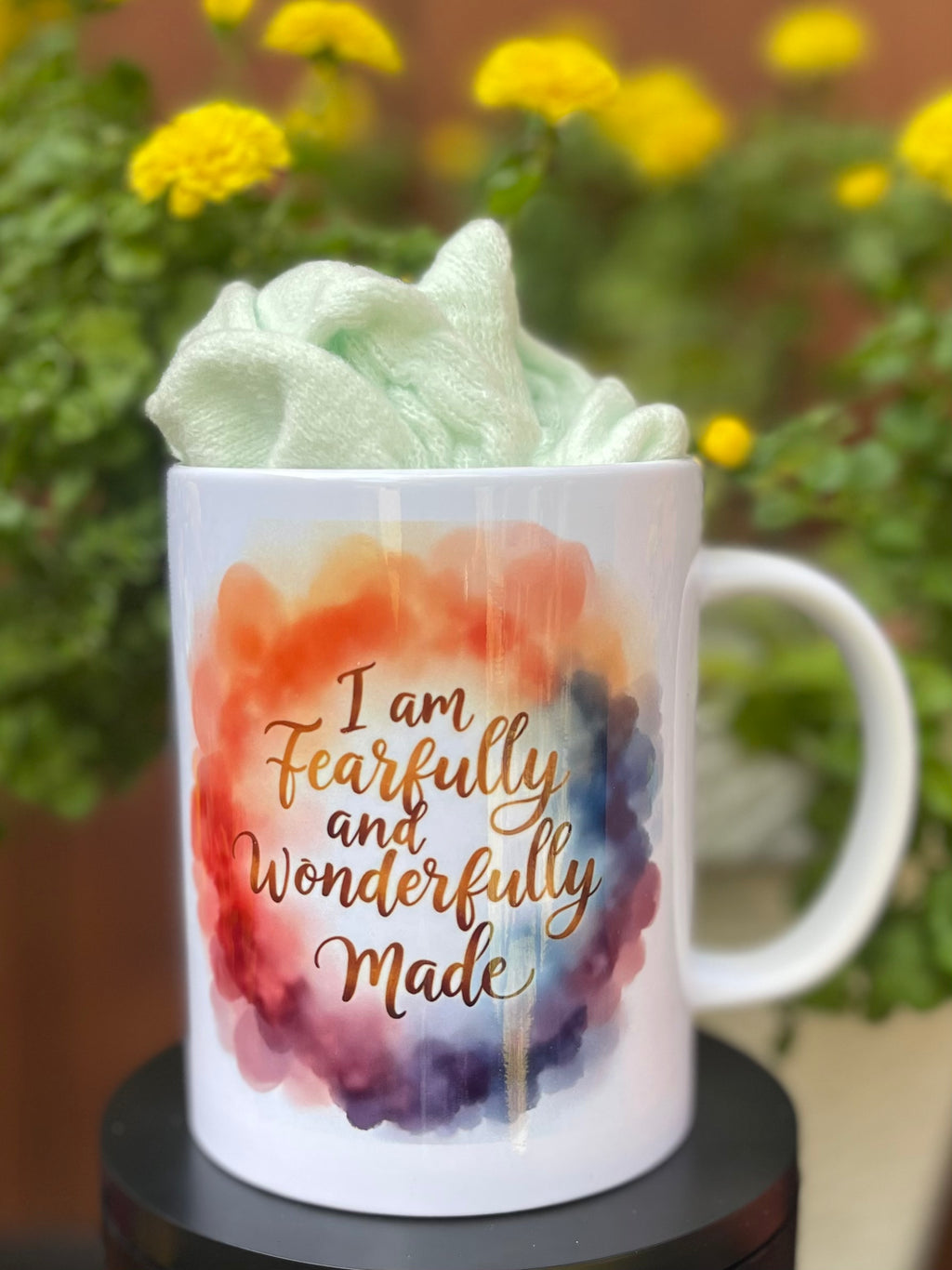 Inspirational Mug Gift Set – “Fearfully and Wonderfully Made” Ceramic Mug with Cozy Socks