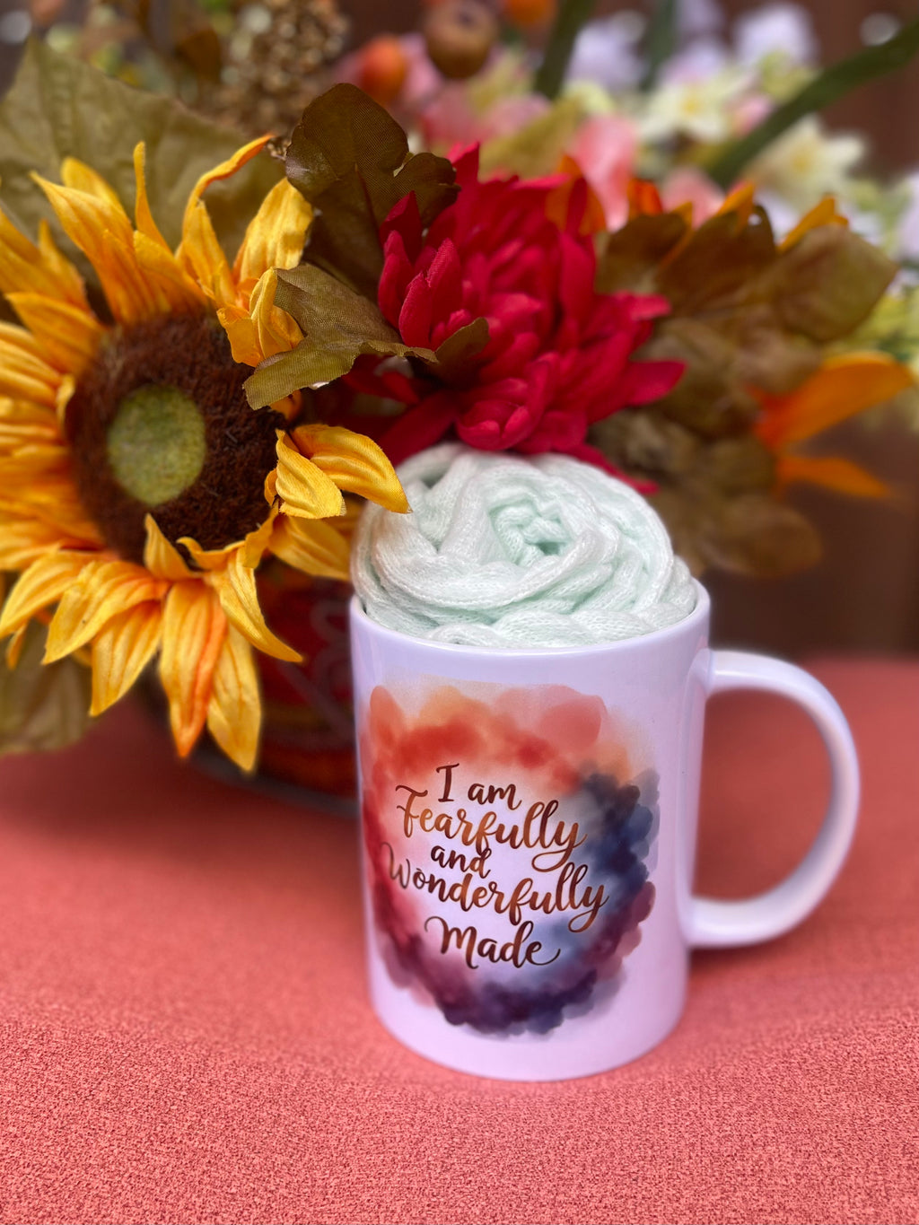 Inspirational Mug Gift Set – “Fearfully and Wonderfully Made” Ceramic Mug with Cozy Socks