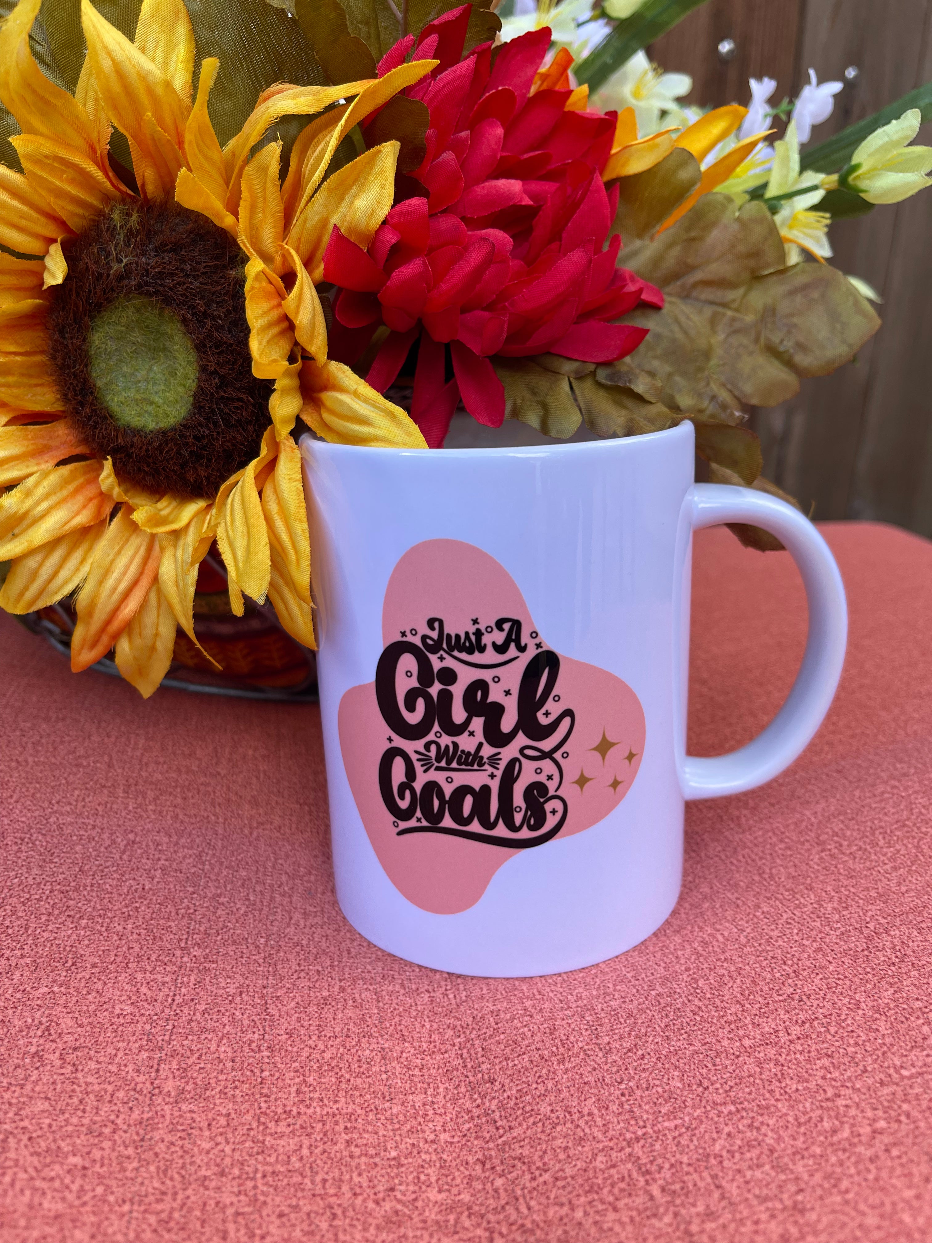 Just A Girl With Goals Mug – Motivational Ceramic Cup with Star Accents