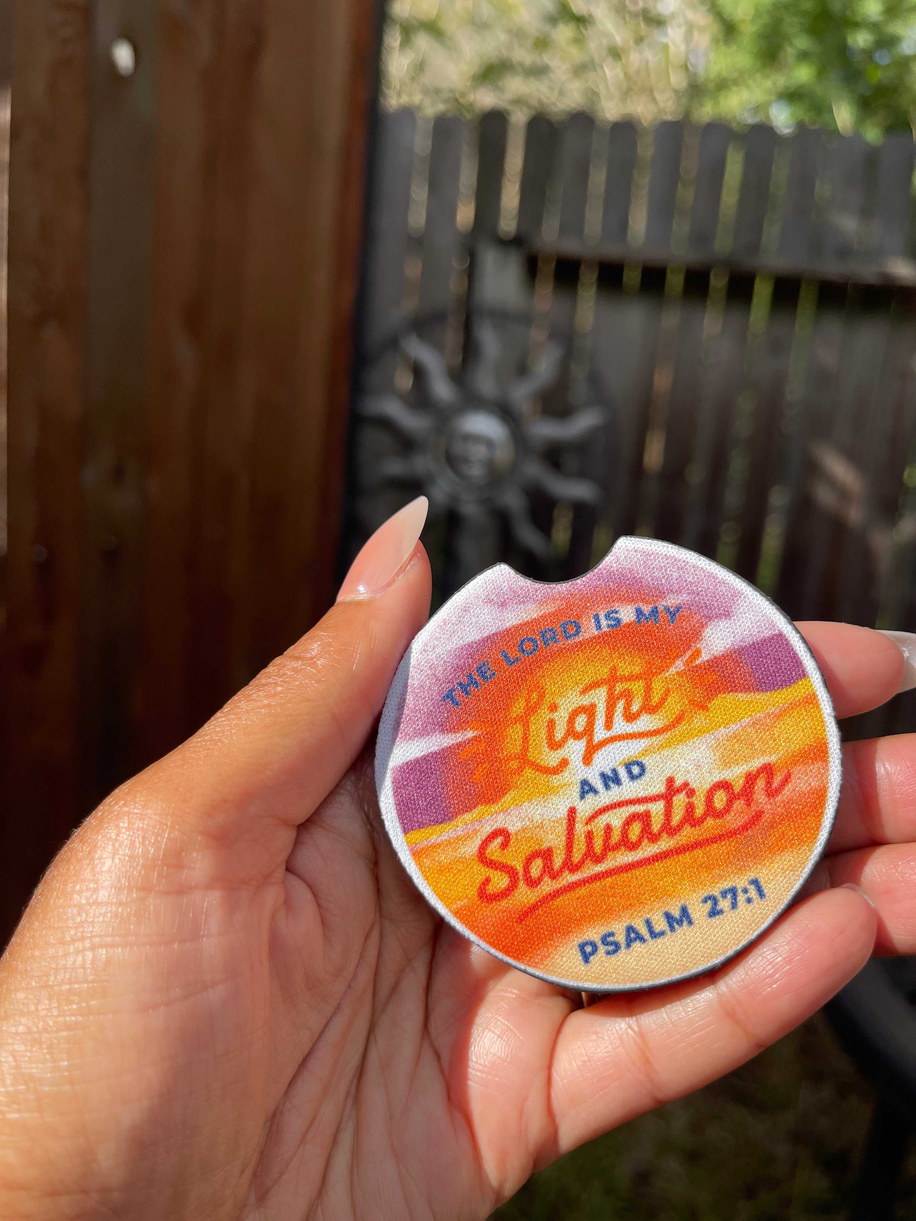 Christian Car Coasters – Psalm 27:1 “The Lord Is My Light” Inspirational Set