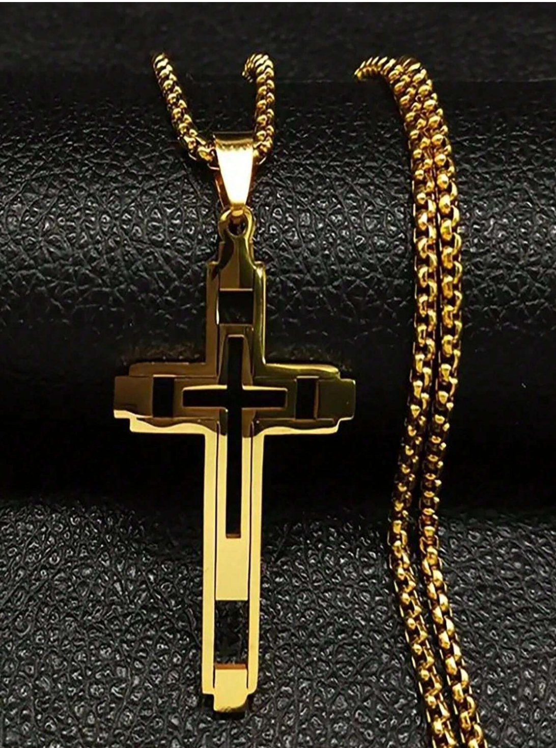 Men's Hollow Out Cross Pendant Necklace – Personalized Street Style Gold Chain Jewelry