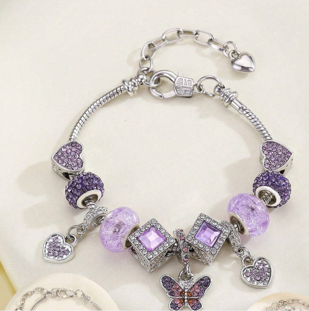 Elegant Charm Bracelet Set – Butterfly, Crystal Hearts & Dreamcatcher Designs for Women