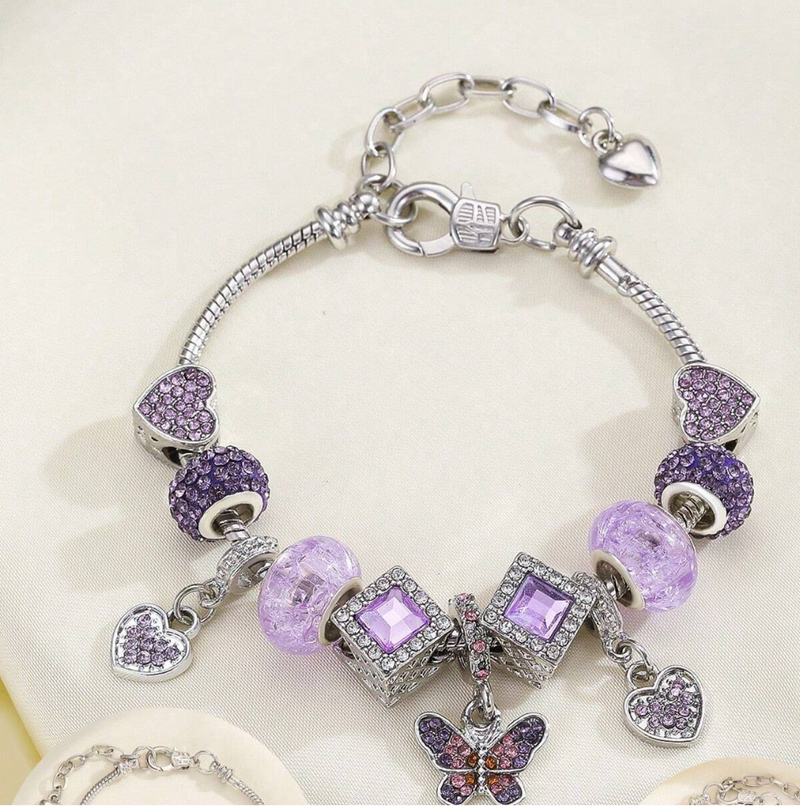 Elegant Charm Bracelet Set – Butterfly, Crystal Hearts & Dreamcatcher Designs for Women